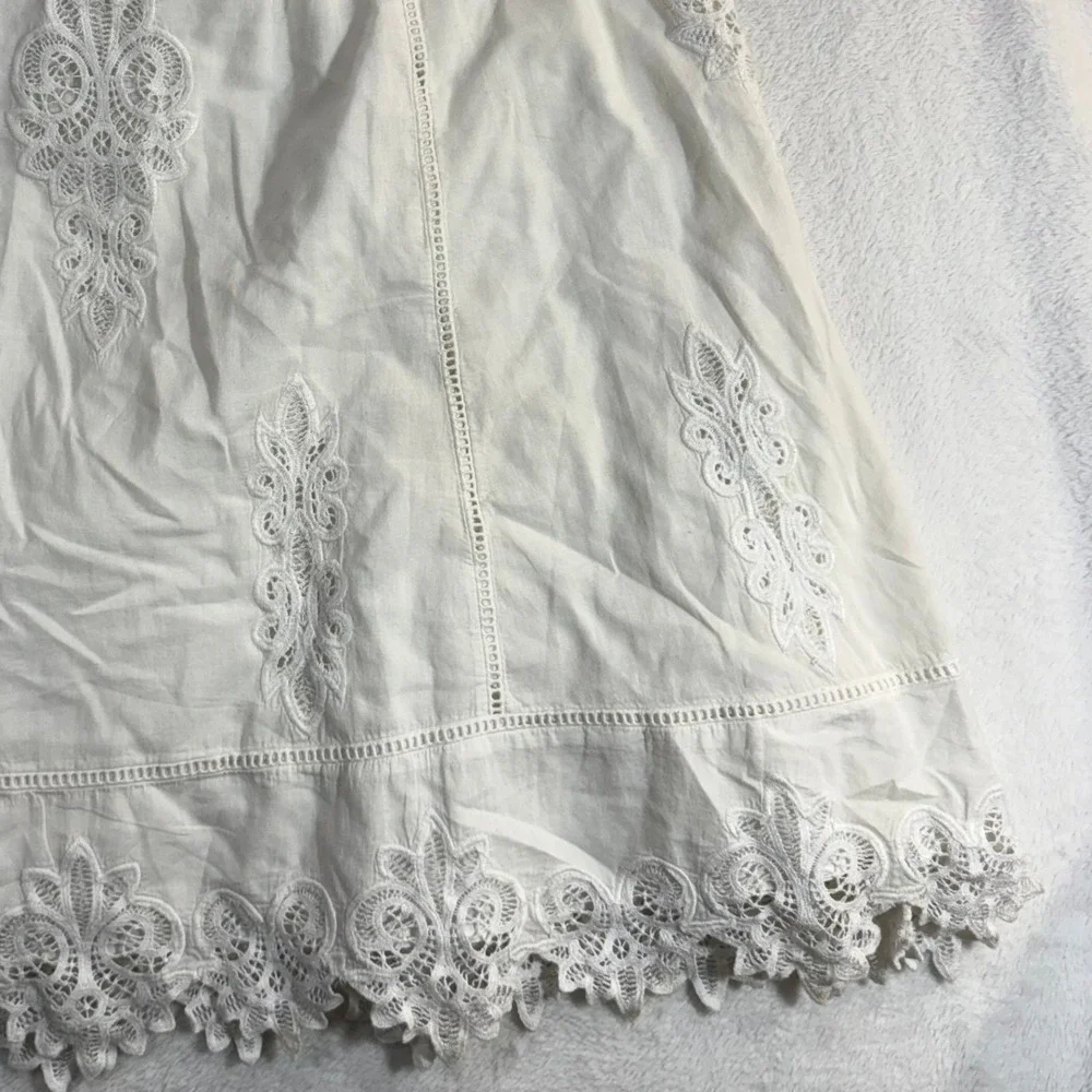 LRL XL White Knee-Length Skirt Bow Cotton Lace Embroidery Boho Fairy Cottage 70s - Picture 4 of 9